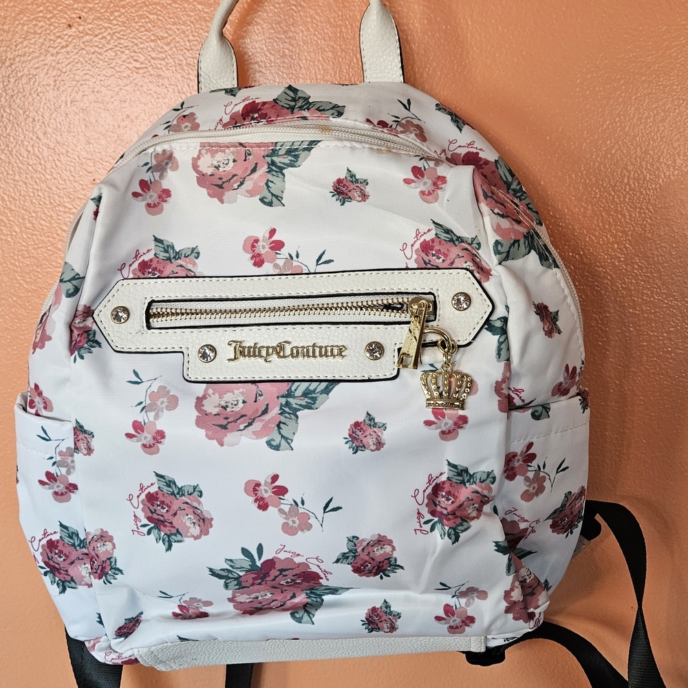 Juicy Couture White Red Roses Floral Backpack